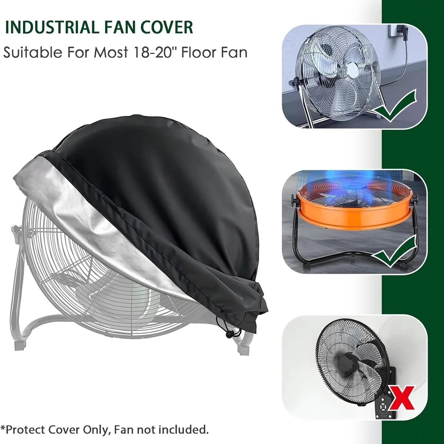 Heavy Duty Industrial Drum Fan Cover for 18-20 Inch & 24 Inch High Velocity Floor Fans – Dustproof Outdoor Protective Cover