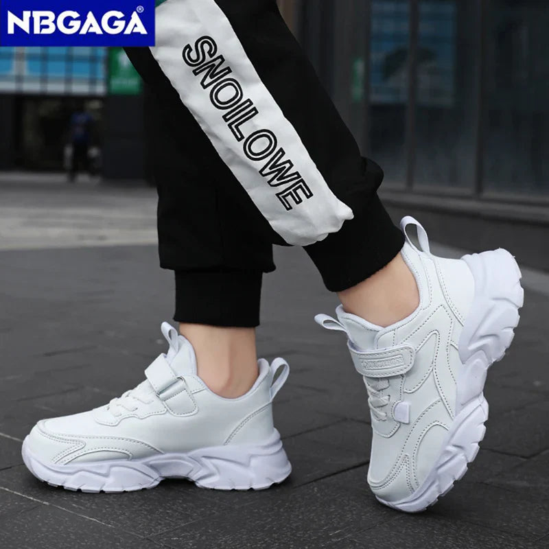 Kids Sport Casual Shoes — Leather Sneakers for Girls & Boys (Ages 5-16), Outdoor Running, Soft Sole, Anti-Slip Walking Footwear
