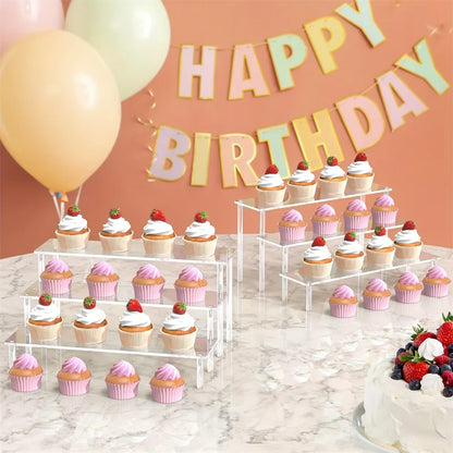 Multi-Layer Acrylic Cake Display Stand – Clear Trapezoidal Rack for Desserts & Cupcakes