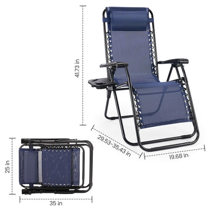 Zero Gravity Recliner Chairs Set of 2 — Portable Adjustable Outdoor Camping Patio Lounge with Cup Holders & Pillows