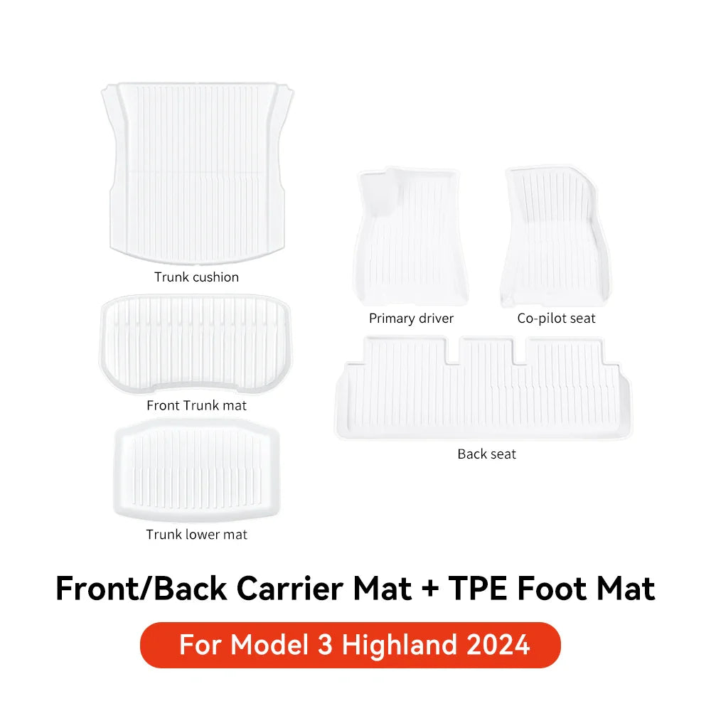 YZ TPE White Foot Pad — Fully-Surrounded Floor Liner for Tesla Model 3 & Model Y (2021–2025) | Waterproof, Non-Slip