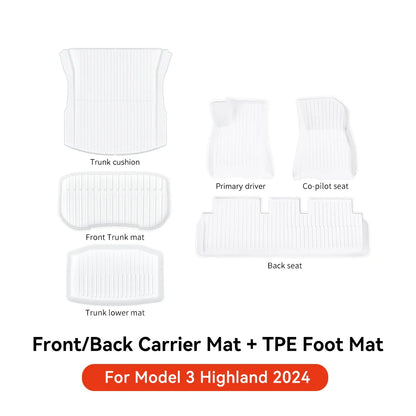 YZ TPE White Foot Pad — Fully-Surrounded Floor Liner for Tesla Model 3 & Model Y (2021–2025) | Waterproof, Non-Slip