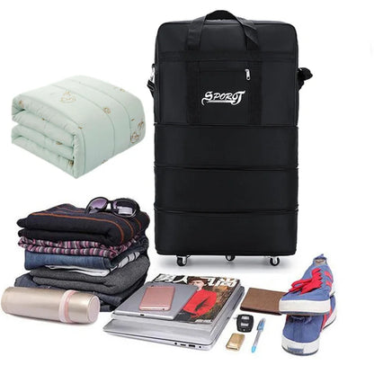 Expandable Foldable Wheeled Travel Trolley Bag – Versatile Unisex Black Luggage Suitcase for Weekend & Overnight Trips