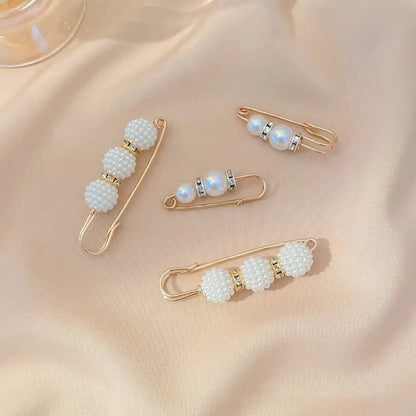 4PCS Uniform Clothing Extended Buckle: Waist Adjustment Buckle with Pearl Brooch - Fashion Decorative Accessory