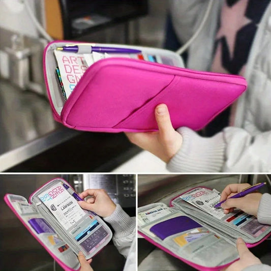Travel Wallet & Organizer — Passport, Credit Card, Cash, and Document Holder Multifunction Purse Clutch Storage Bag