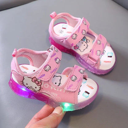 2024 Summer Baby Girls LED Hello Kitty Sandals — Cute Anti-Slip Beach & Outdoor Shoes