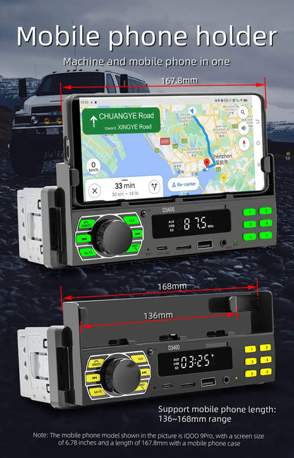 BQCC 1DIN Car MP3 Player - Bluetooth Phone Holder with FM Radio & Voice Control