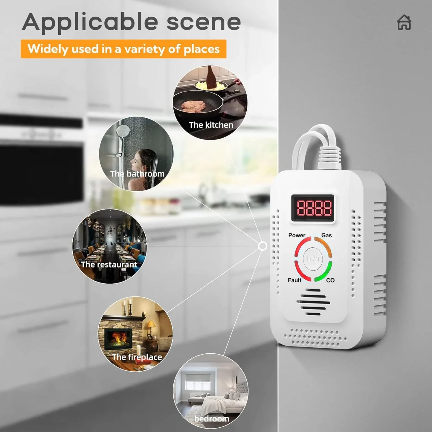 Natural Gas and Carbon Monoxide Detector - Combustible Gas Leak Monitor for CO, LPG, Methane, Kitchen Safety