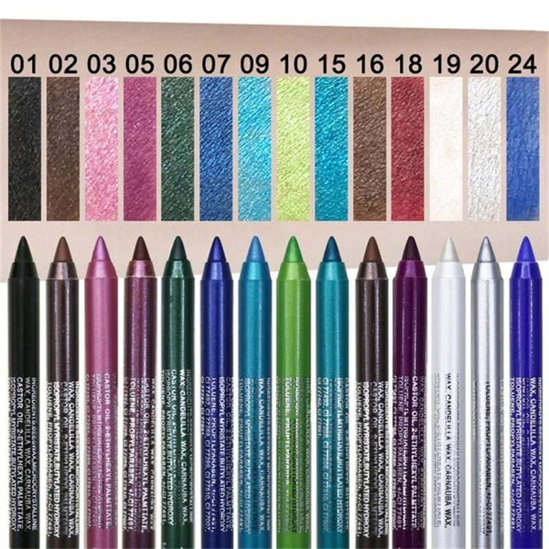 14-Color Waterproof Eyeliner Pencil – Long-Lasting Smokey Punk Style High-Pigment Shimmer Eyeshadow Stick
