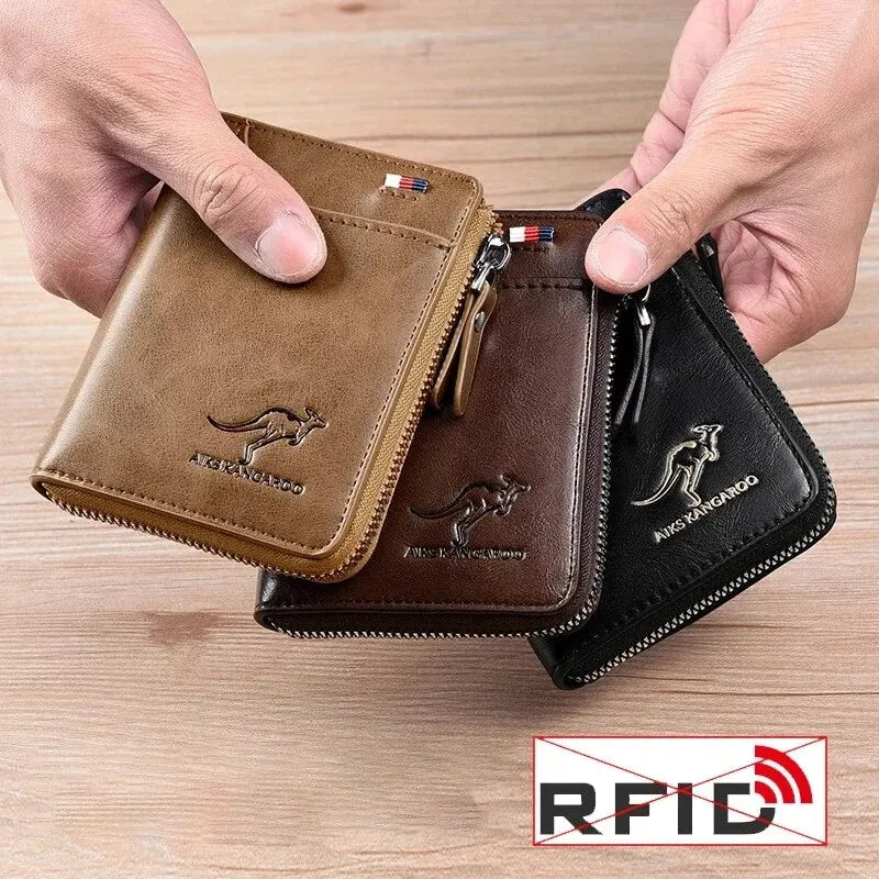 Men's Luxury Leather Wallet with Zipper - RFID Protected Business Card Holder and Purse