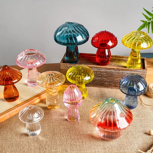 Colourful Mushroom Vase, Creative Hydroponic Transparent Glass Aromatherapy Vase, Living Room and Dining Room Desktop Art Decoration