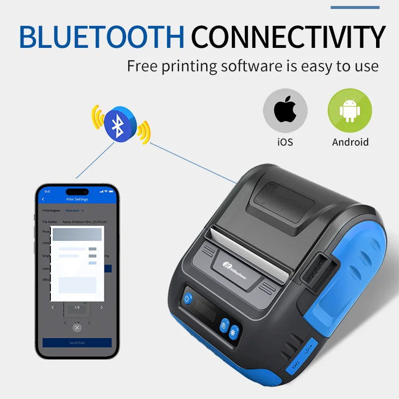 Milestone 80mm Portable Thermal Label Printer – Bluetooth Pocket Receipt Printer, 2-in-1 Mini Printer for Android & iOS Mobile Use