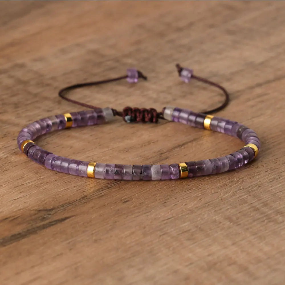 Natural Blue Emperor Stone Beaded Bracelet – Polished Block Beads, Adjustable Woven Rope Women’s Gift Jewelry