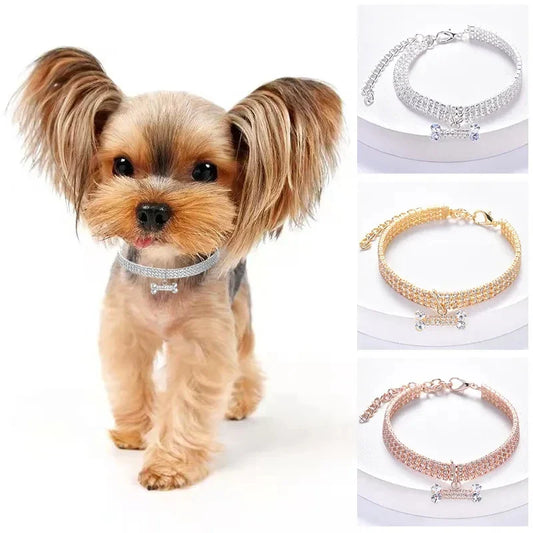 Adjustable Crystal Rhinestone Pet Necklace Collar – Luxury Fashion Dog & Cat Pendant Jewelry Accessories for Puppies & Pets