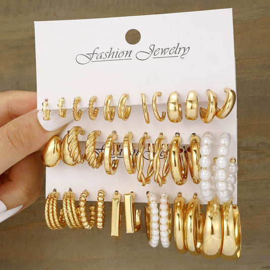 Fashion Geometric Hoop Earrings Set – Vintage Bohemian Pearl Gold Round Earrings for Women, Punk Daily Wear Jewelry Gift 2025