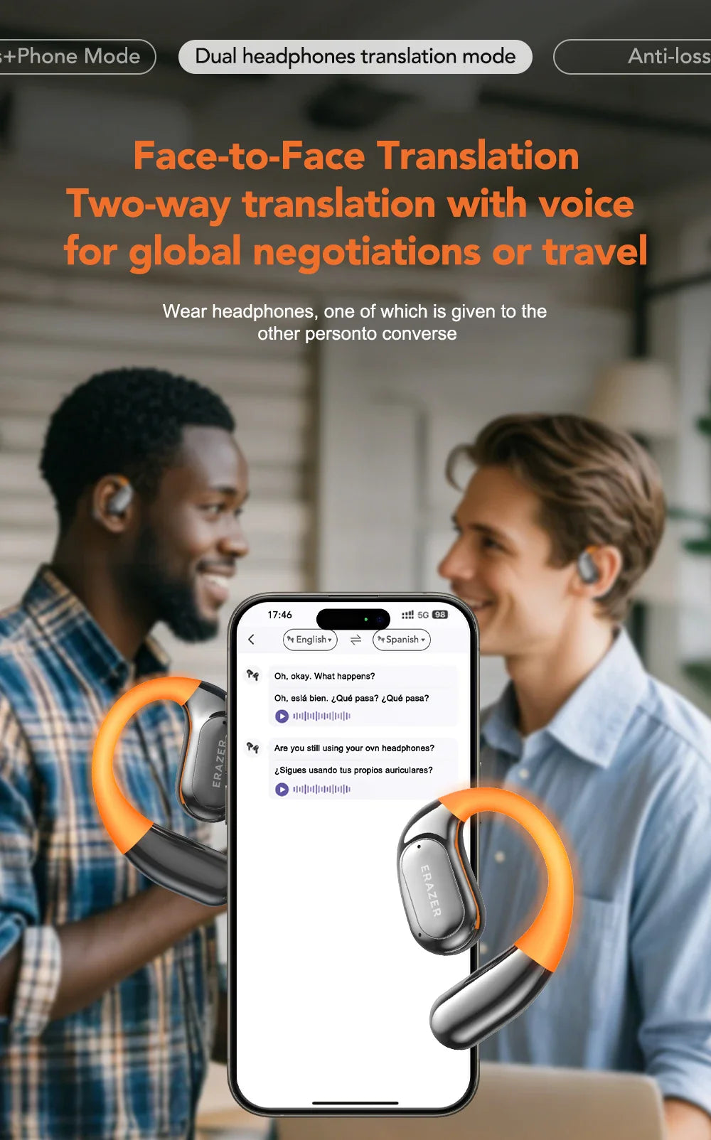 ERAZER XF31 AI Translator Earphones - Bluetooth Translation Earbuds, Sleep ASMR Headset, DIY APP, Wireless Open-Back Headphones