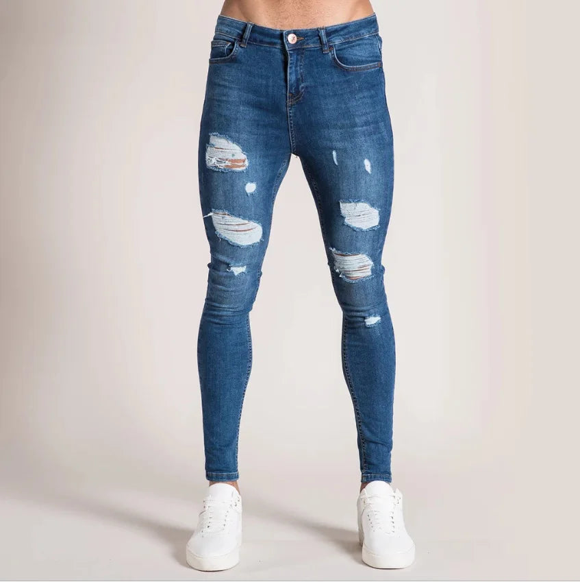 Men’s Retro Washed Stretch Denim Jeans – Slim Fit Zipper Casual Skinny Pencil Pants, Plus Size