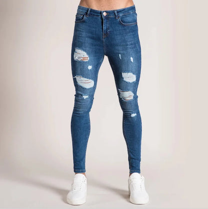 Men’s Retro Washed Stretch Denim Jeans – Slim Fit Zipper Casual Skinny Pencil Pants, Plus Size