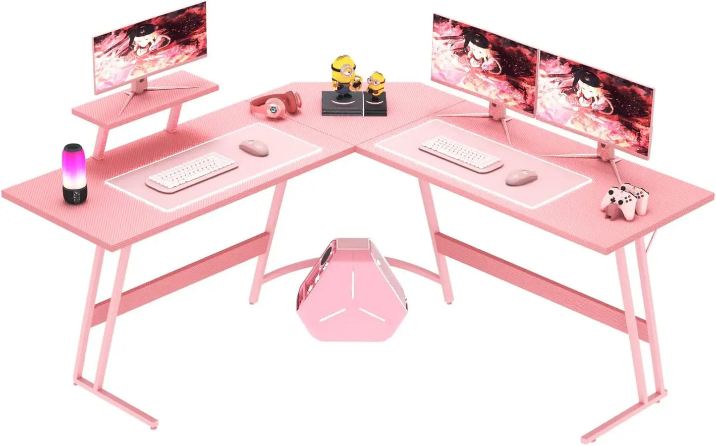 PC Gaming Desk with Large Monitor Riser – L-Shaped Corner Desk, Sturdy Writing Workstation for Office & Computer