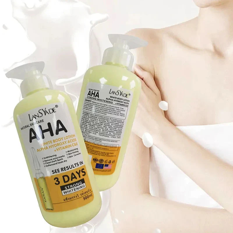 500ml Whitening Body Cream – AHA, Vitamin C&E Moisturizing Lotion for Acne Mark Removal & Skin Lightening
