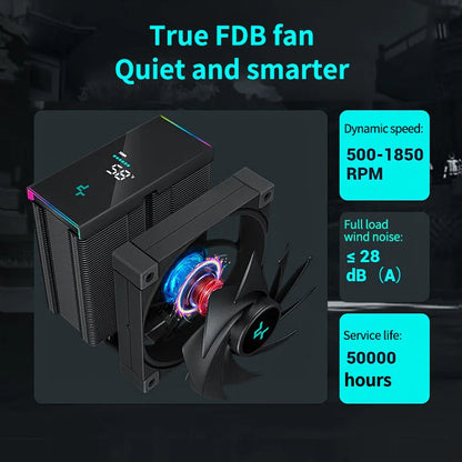 DeepCool AK500S Digital CPU Cooler – 240W TDP, 5 Heat Pipes, LED Display, Compatible with LGA1700/1200/115X, AM4/AM5