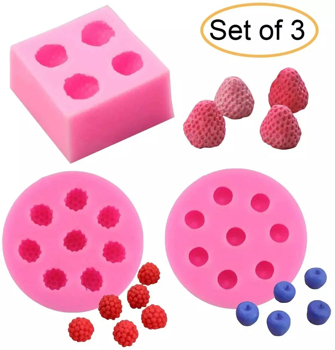 3D Mini Fruit Silicone Candle Mold — Strawberry, Raspberry, Blueberry, Tangerine & Mulberry for Soap, Fondant & Wax Melts
