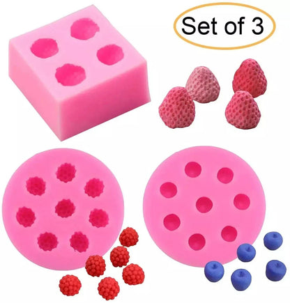 3D Mini Fruit Silicone Candle Mold — Strawberry, Raspberry, Blueberry, Tangerine & Mulberry for Soap, Fondant & Wax Melts