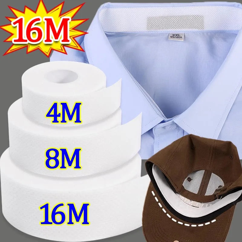 8/16M Hat & Shirt Collar Anti-Dirty Protector – Self-Adhesive Disposable Sweat-Absorbent Fixing Tape for Grime Protection