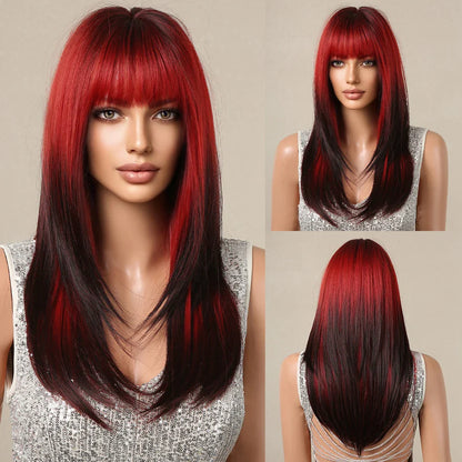 ALAN EATON Blonde Layered Synthetic Wig with Bangs – Long Straight Heat-Resistant Wig for Women & Girls, Natural Daily Hair