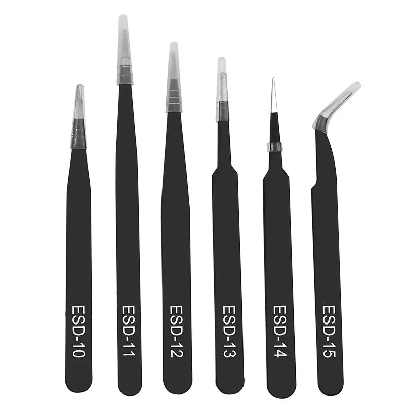 6PCS Anti-Static Stainless Steel Tweezers Set — Repair & Model Making Hand Tools