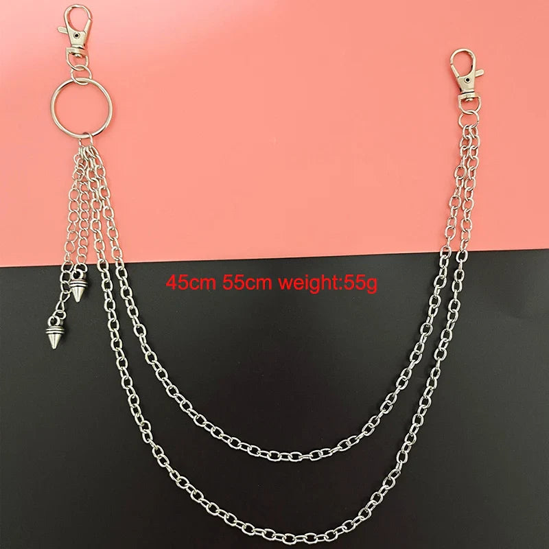 Punk Street Moon & Star Keychain – Goth Skull Rivet Waist Chain for Jeans, Unisex Rock Accessories