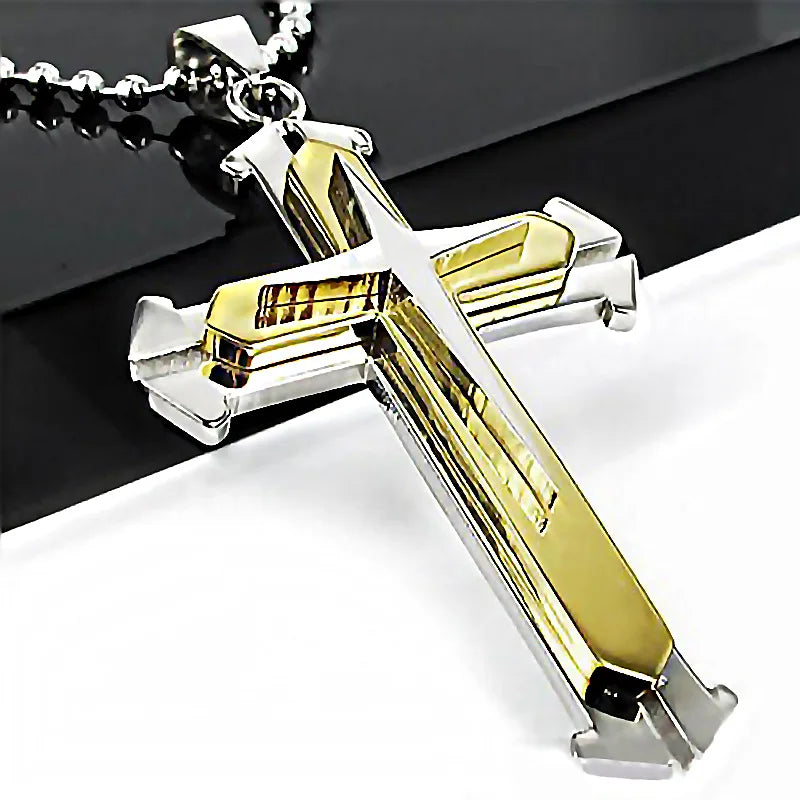 Stainless Steel Cross Pendant Necklace – Jesus Catholic Christian Amulet Jewelry for Men & Women, Religious Fashion Gift