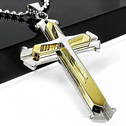 Stainless Steel Cross Pendant Necklace – Jesus Catholic Christian Amulet Jewelry for Men & Women, Religious Fashion Gift