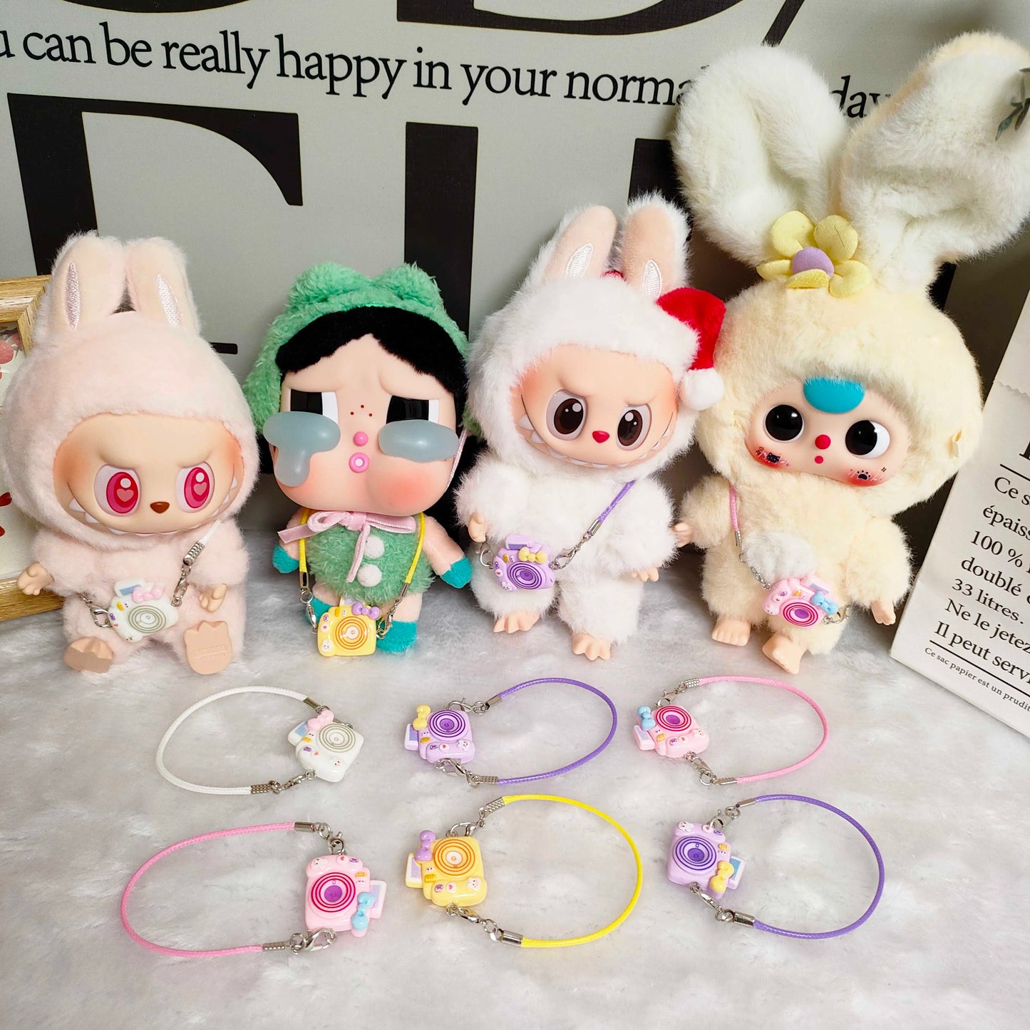 Cartoon Camera Phone Bag for Labubu Crybaby — 10-15cm Cotton EXO Plush Doll Accessories