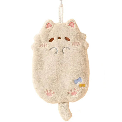 Cute Cartoon Tanuki Hanging Towel – Coral Velvet Absorbent Kitchen & Bathroom Towels, Thick Cloth
