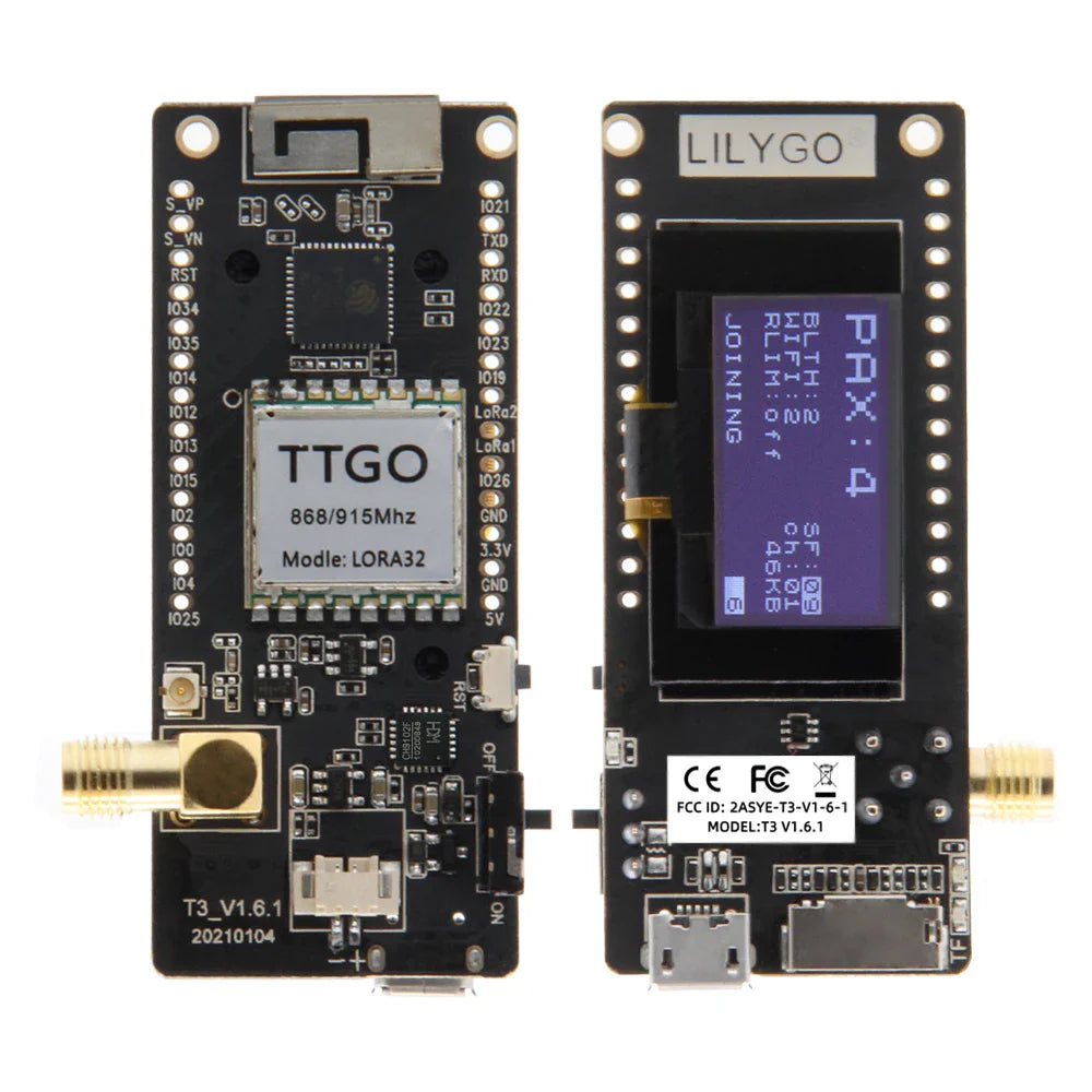 LILYGO® TTGO LoRa32 V2.1 ESP32 Wireless Module – 433/868/915MHz, OLED 0.96 Inch, Bluetooth, WiFi, SD Card, SMA
