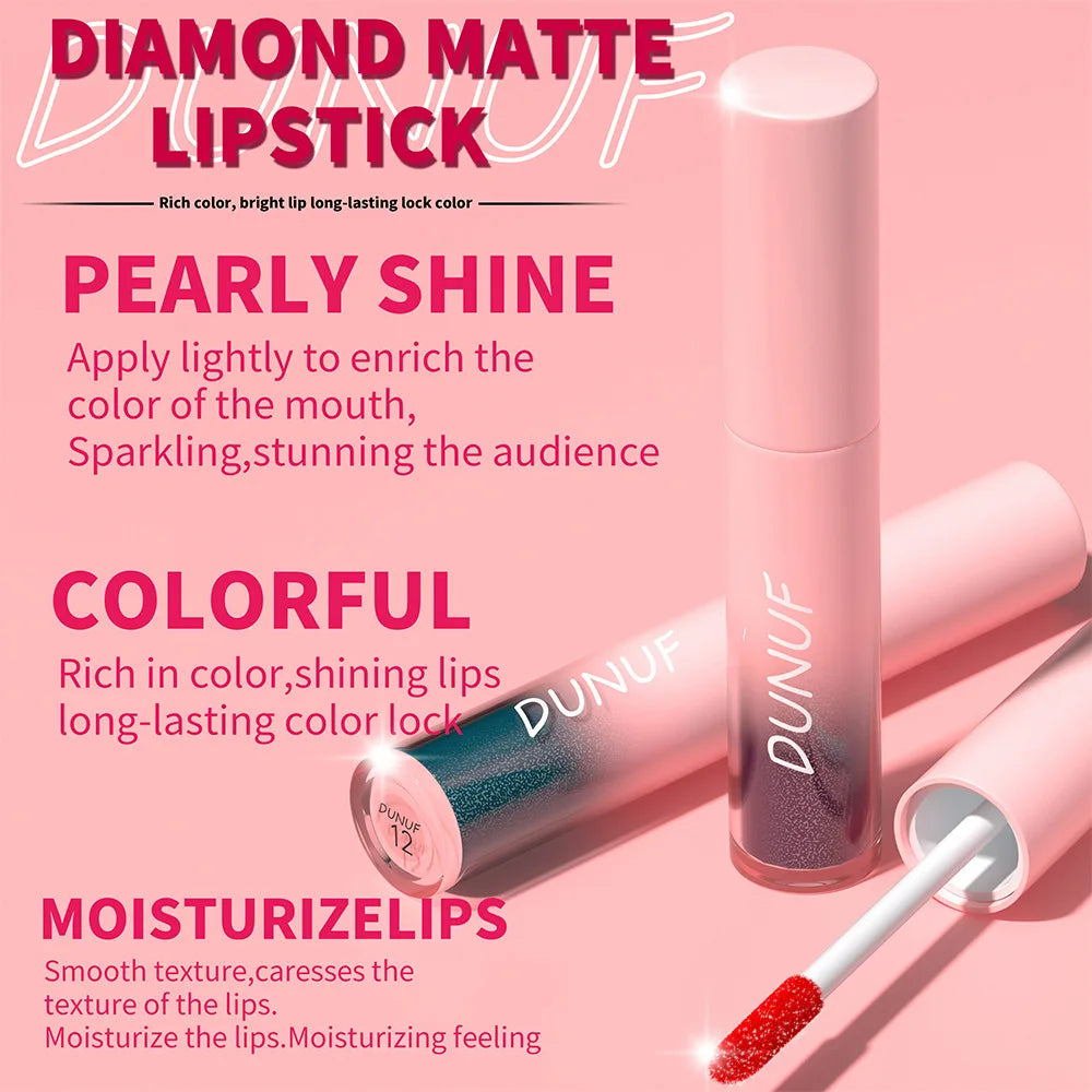 18-Color Sexy Red Diamond Glitter Lip Gloss – Metallic, Waterproof, Long-Lasting Matte Shimmer Liquid Lipstick for Women
