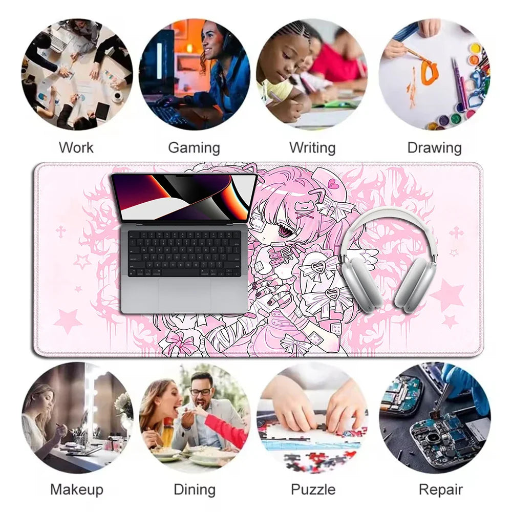 Anime Cute Angel Girl XXL Mouse Pad — Extended Gaming Desk Mat for Laptop, PC, Keyboard, Kawaii Pink Mousepad Carpet