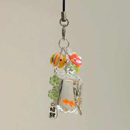 Cute Fish Phone Charm Pendant — Colorful Lucky Case Accessory for iPhone 15, CCD Camera, Schoolbag DIY, Korean Flower Bead Customizable