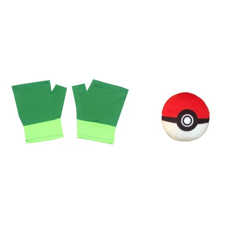 Cartoon Anime Ash Ketchum Trainer Blue Jacket Costume with Hat & Gloves for Kids Pokémon Go Cosplay Party