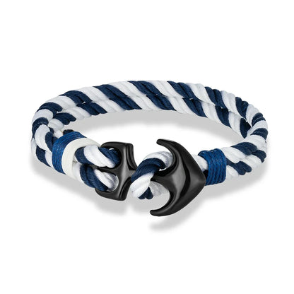 MKENDN Anchor Bracelet – Double Strand Nautical Waterproof Rope with Black Stainless Steel Sport Buckle for Men & Women