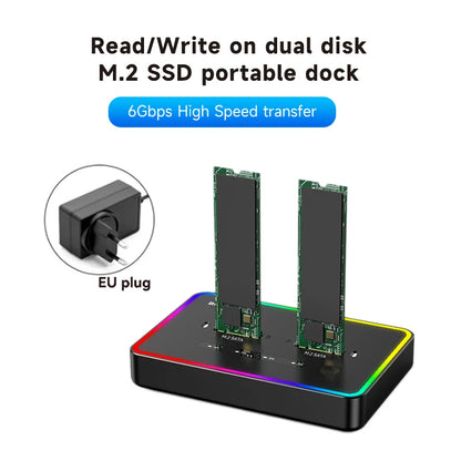 Blueendless M.2 SSD Dual Protocol Docking Station – 2-Bay PCIe NVMe Enclosure with Type-C, 10Gbps, RGB Light