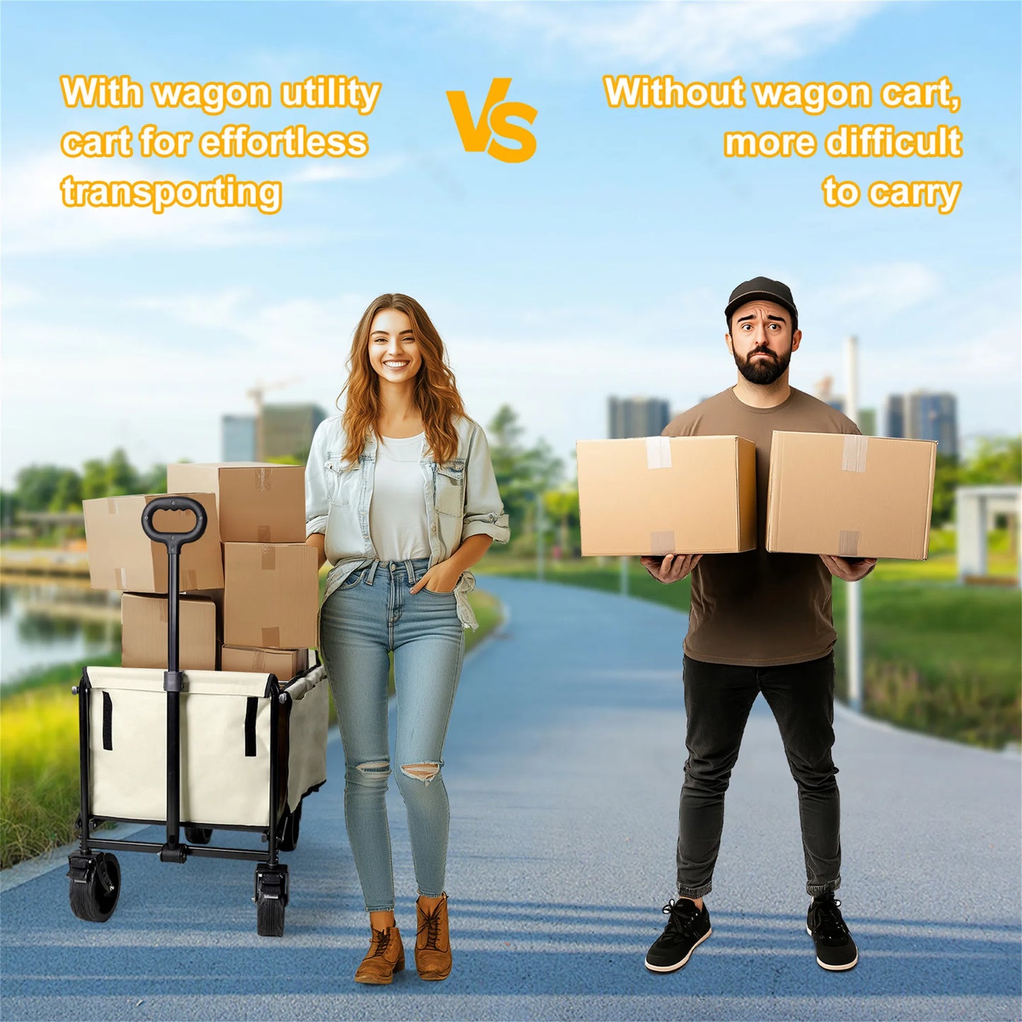 Wisfor Heavy Duty Foldable Wagon Cart — 440 Lbs Capacity, Adjustable Handle for Camping, Shopping & Beach