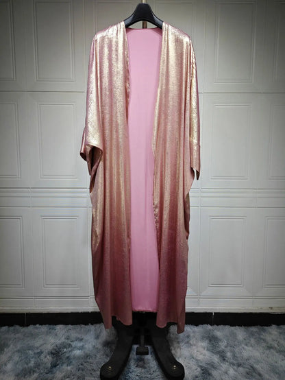 Women’s Shiny Satin Open Kimono Abaya – Luxury Dubai Ramadan Muslim Kaftan Dress