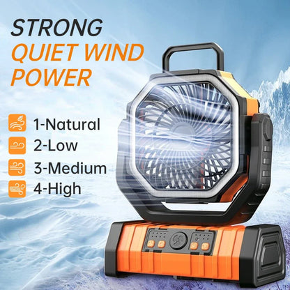 20000mAh / 10000mAh USB Rechargeable Camping Fan — Portable Wireless Air Circulator with 270° Rotating Head & Hook