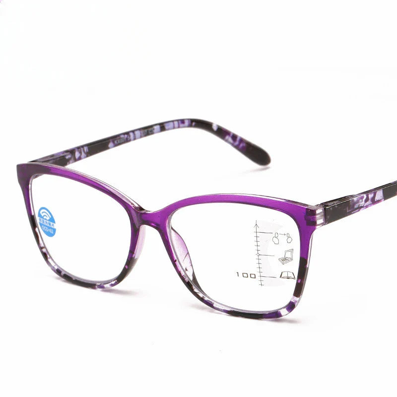 Progressive Multifocal Reading Glasses Anti Blue Light Floral Frame Lightweight Spring Hinges Fashion Eyewear for Men & Women