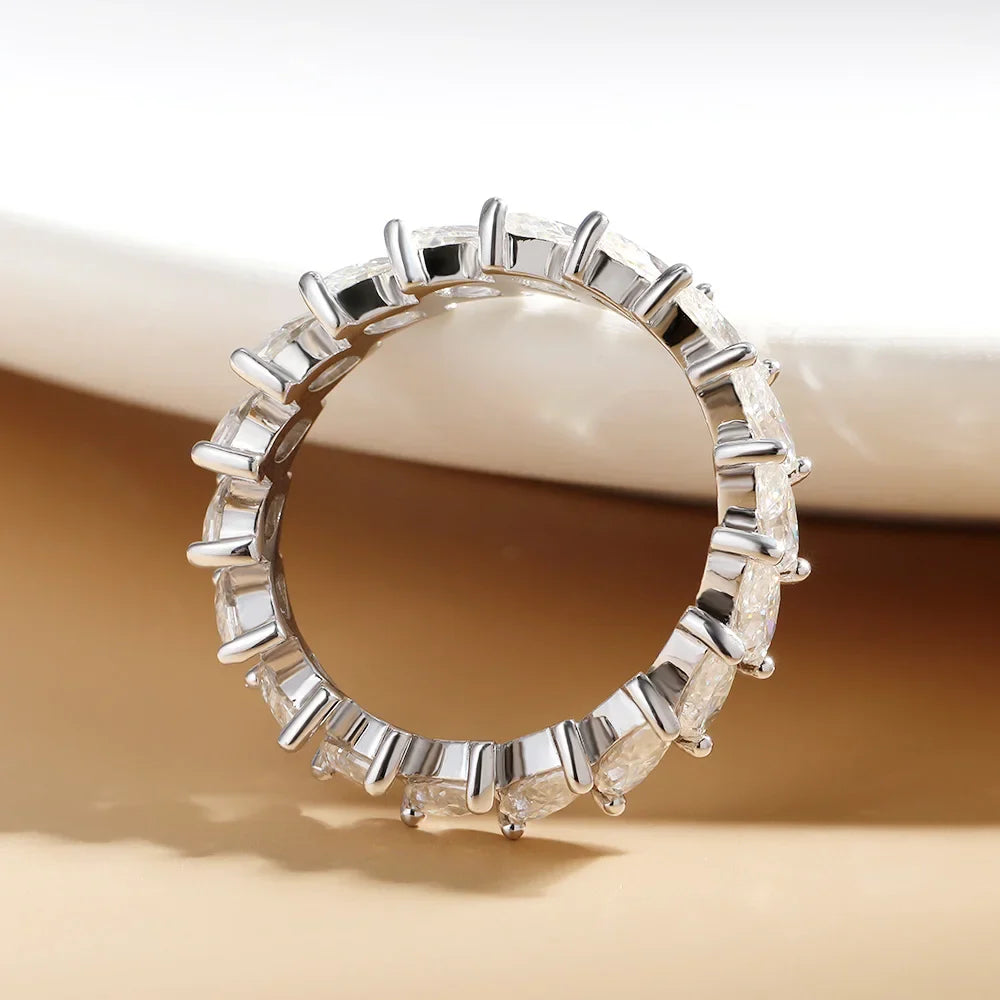 3×6mm Marquise Cut Moissanite Eternity Ring — 925 Sterling Silver Engagement & Wedding Band for Women and Men with GRA Certificate