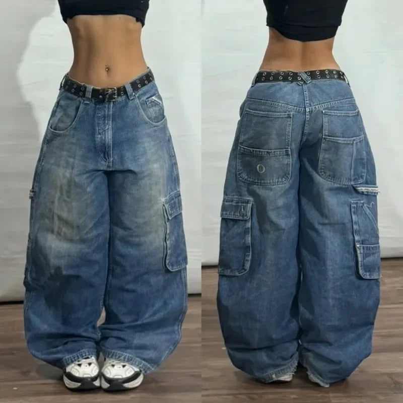 Y2K American Embroidered Baggy Jeans – Men’s Vintage Hip Hop Wide-Leg Casual Streetwear Pants
