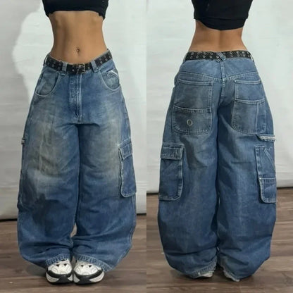 Y2K American Embroidered Baggy Jeans – Men’s Vintage Hip Hop Wide-Leg Casual Streetwear Pants