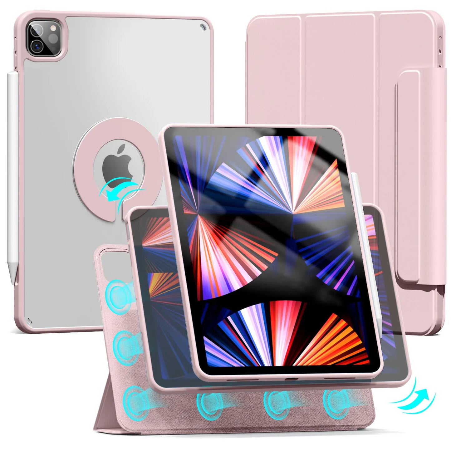 ZOYU Magnetic Case for iPad - Fits Air 4/5 10.9", Pro 11/12.9", Mini 6, 10.2" 7th-9th Gen - 360° Rotatable Detachable Back Case